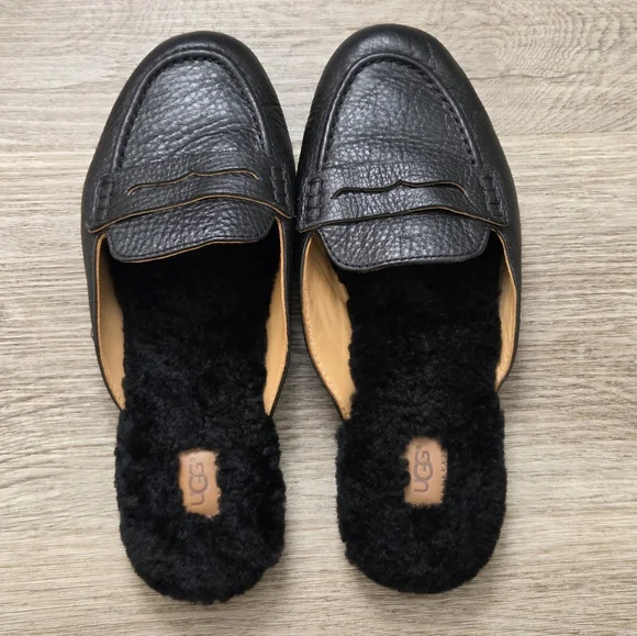 UGG SHAINE WOMEN SLIPPERS LEATHER BLACK US 7.5 - Picture 4 of 9